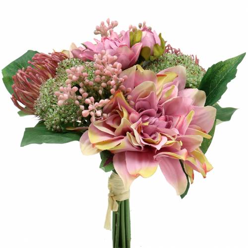 Bouquet dahlia and protea, silk flowers, summer decoration L25cm