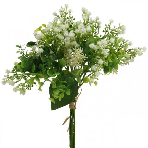 Product Decorative artificial flower bouquet, green and white, 36cm long, artificial flower decoration for table, vase &amp; windowsill, eucalyptus &amp; blossoms