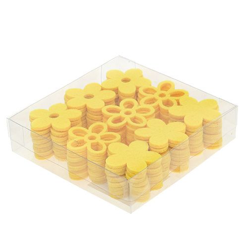 Floristik24 Scatter decoration felt flower yellow assorted 4cm 72 pcs