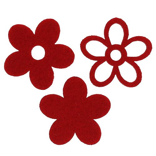 Scatter decoration felt flower red assorted in mix Ø4cm 72 pcs