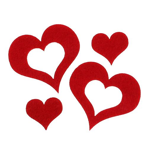 Scatter decoration hearts felt 2.5cm - 5cm red 24 pcs