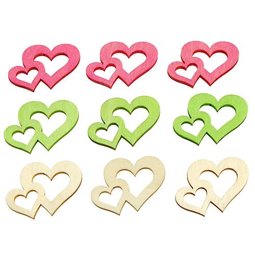 Product Scatter wooden hearts colored assorted 4cm 72 pcs