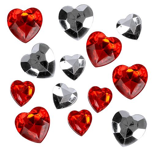 Floristik24 Scattered acrylic hearts red, silver 2cm - 3cm 120p