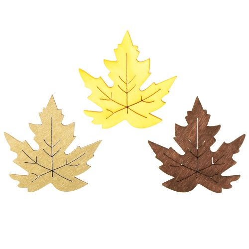 Scatter decoration maple leaves yellow, brown, platinum assorted 4cm 72 pcs