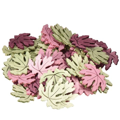 Product Scatter decoration wooden autumn leaves table decoration purple pink green 4 cm 72 pcs