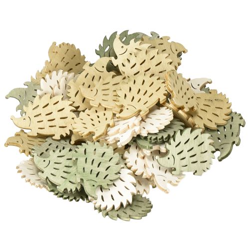 Product Scatter decoration wooden hedgehog decoration green brown white 4x3cm 72 pcs