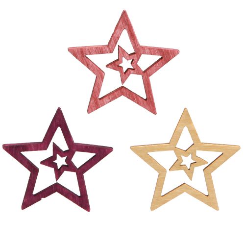 Floristik24 Scatter decoration wooden stars in berry pink natural Ø4cm 72 pcs
