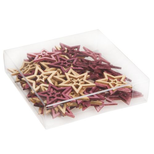 Product Scatter decoration wooden stars in berry pink natural Ø4cm 72 pcs