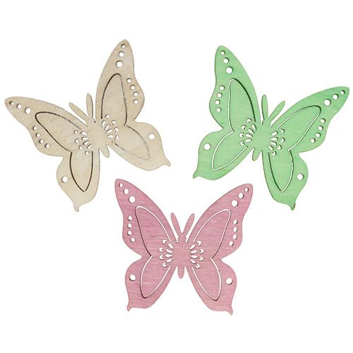 Scatter decoration butterfly pink, green, natural 4cm 72 pcs