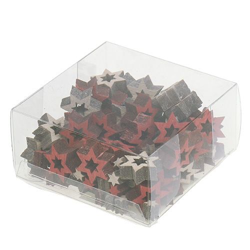 Floristik24 Wood star mix for scattering red, gray 2cm 96pcs