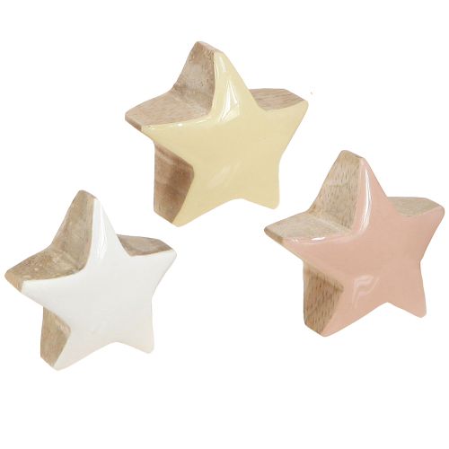 Scatter decoration stars wooden stars pink white yellow Ø3cm 9 pcs