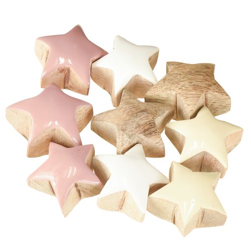 Product Scatter decoration stars wooden stars pink white yellow Ø3cm 9 pcs