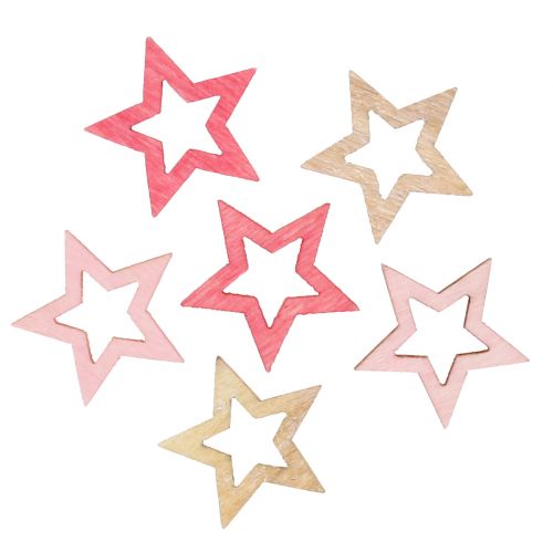 Floristik24 Deco star wood to scatter pink, pink, nature 2cm 144pcs