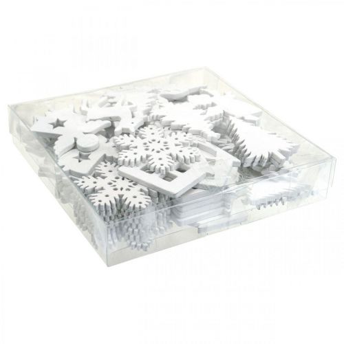 Floristik24 Scatter decoration Christmas wood mix white 4cm 72 pcs