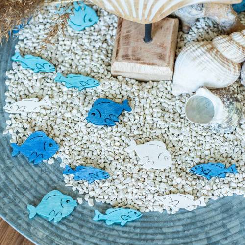Floristik24 Scatter decoration fish wood white, blue, light blue 4cm 72 pcs