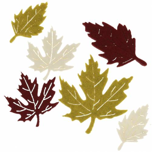 Floristik24 Scatter decoration autumn leaves felt Bordeaux/Cream/Green 72 pcs