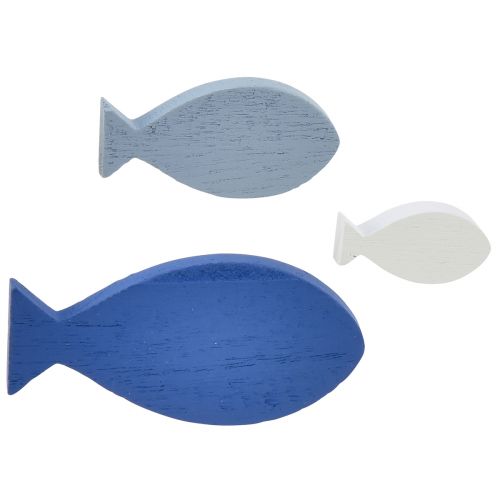 Product Scatter decoration wooden fish blue white maritime 3-8cm 24pcs
