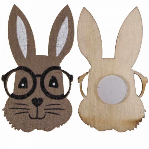 Scatter decoration wooden rabbit with glasses brown white 2.5×4.5cm 48p