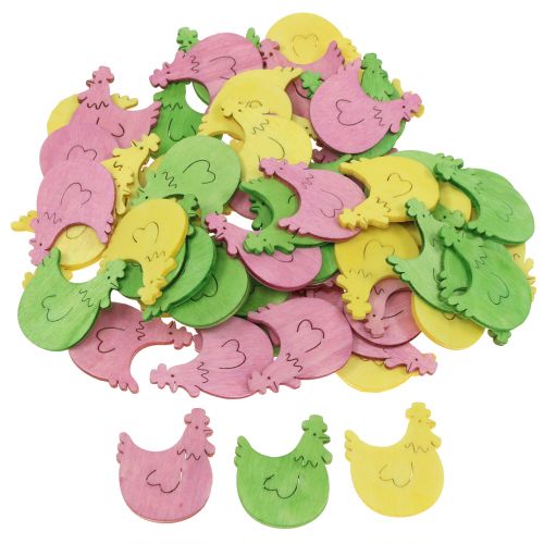 Floristik24 Scatter decoration wooden chicken colorful assorted 4cm 72 pcs