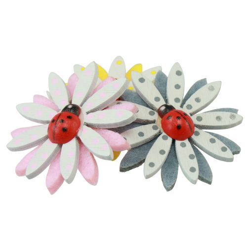 Product Scatter decoration ladybird flower wood felt color Ø4cm 48 pcs