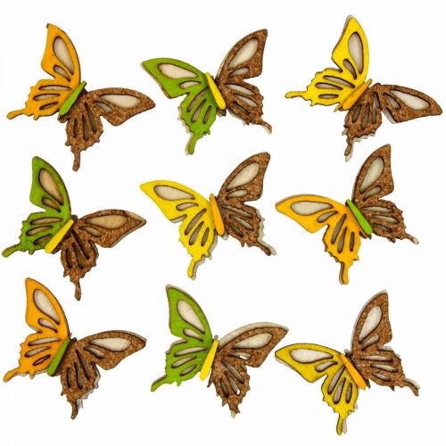 Scatter decoration butterflies wood green/yellow/orange 3×4cm 24p