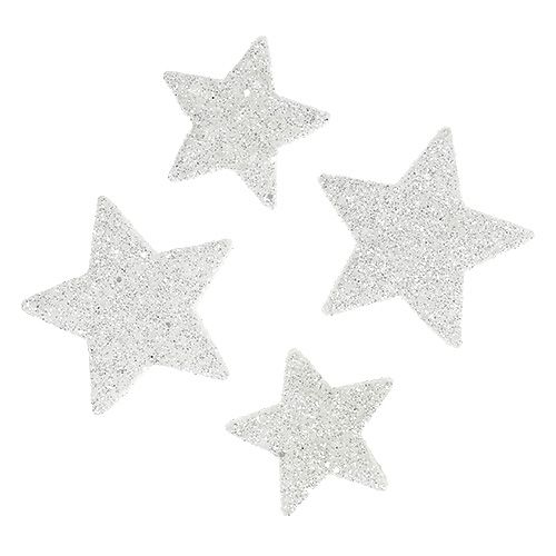 Product Scatter decoration stars white with glitter 4-5cm 40 pcs