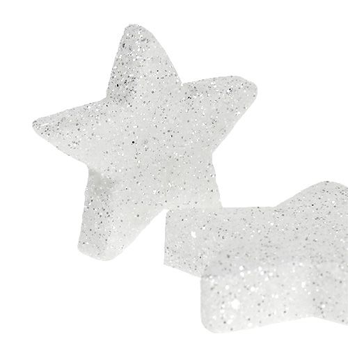 Product Scatter decoration stars white with glitter 4-5cm 40 pcs