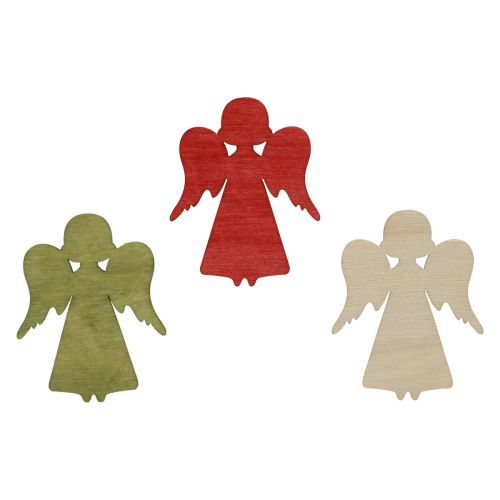 Product Scatter decoration Christmas wood angel red green natural 5x3.5cm 48p