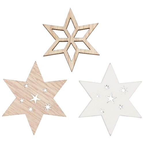 Floristik24 Christmas decoration wooden stars white/natural Ø4cm 72 pcs