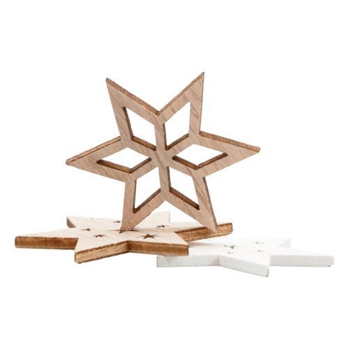 Product Christmas decoration wooden stars white/natural Ø4cm 72 pcs