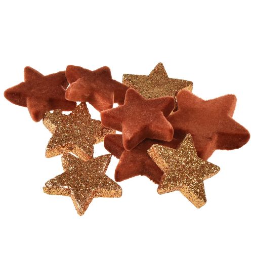 Product Scatter decoration Christmas stars brown/orange Ø4/5cm 40pcs