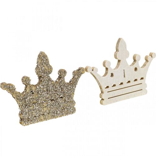 Product Scatter decoration crown Christmas wood glitter W4cm 72p