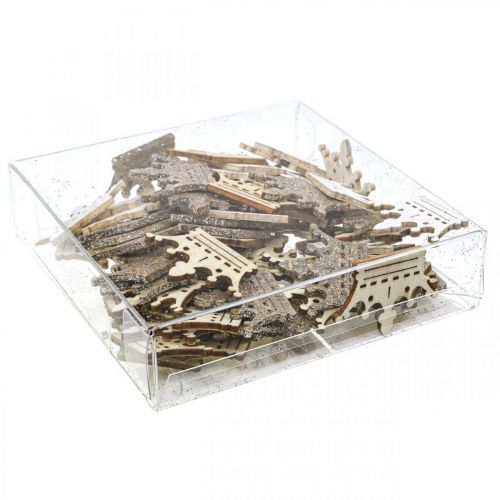 Product Scatter decoration crown Christmas wood glitter W4cm 72 pcs