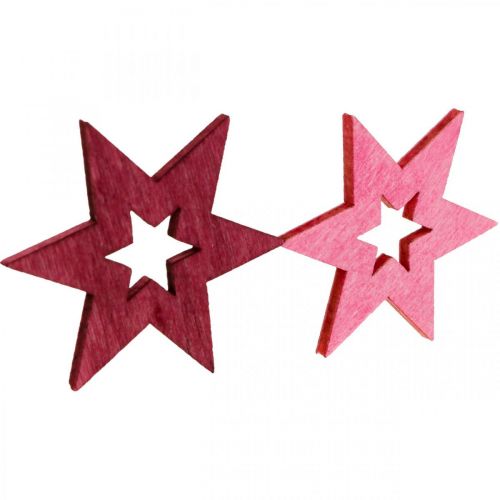 Product Wooden stars decoration confetti Christmas purple H4cm 72 pcs