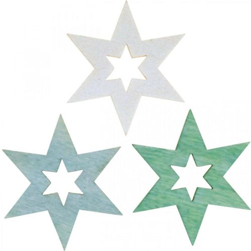 Wooden stars deco sprinkles Christmas Green H4cm 72p
