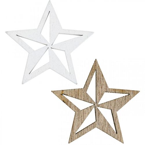 Wooden stars deco sprinkles Christmas white/nature 3.5cm 48p