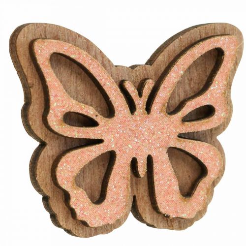 Product Scatter decoration wood flowers/butterflies white/pink Ø4cm 36p