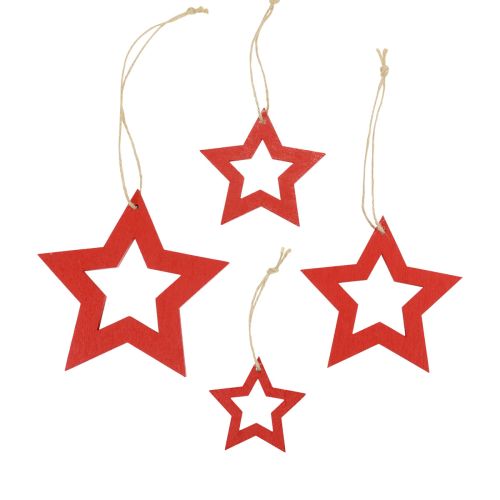 Product Wooden stars decoration decoration hanger wood star red 6/8/10/12cm 16pcs