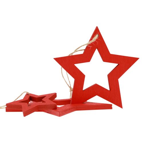 Product Wooden stars decoration hanging wooden star red 6/8/10/12cm 16 pcs