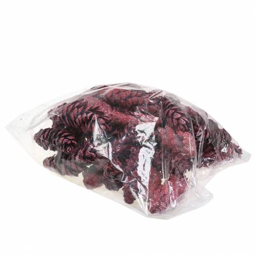 Product Strobus cones decoration red white washed 15-20cm 50 pcs