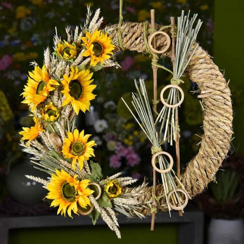 Floristik24 Braided straw wreath Ø54cm Rustic decorative wreath on a wooden ring