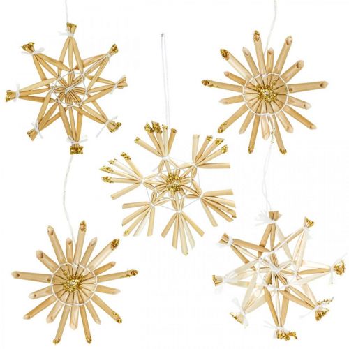 Product Straw Stars Glitter Gold Set Christmas Decorations Ø6cm 24pcs