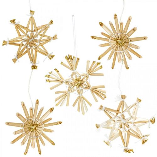 Product Straw Stars Glitter Gold Set Christmas Decorations Ø6cm 24 pcs