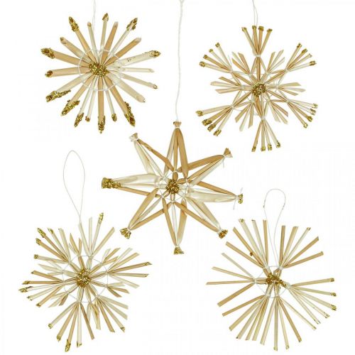 Product Straw Stars Glitter Gold Set Christmas Decorations Ø8cm 24pcs