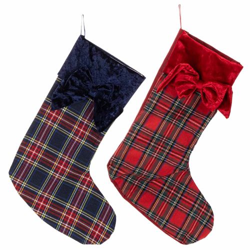 Checkered Santa boot with bow for hanging, 43cm, 2 pieces buy online | Floristik24.ie