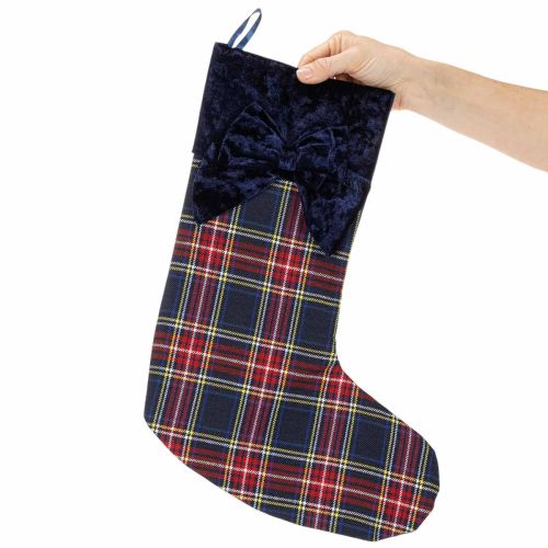 Checkered Santa boot with bow for hanging, 43cm, 2 pieces | Floristik24.ie