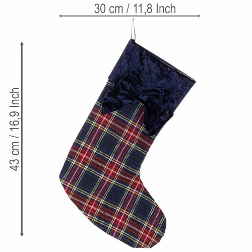 Checkered Santa boot with bow for hanging, 43cm, 2 pieces | Floristik24.ie
