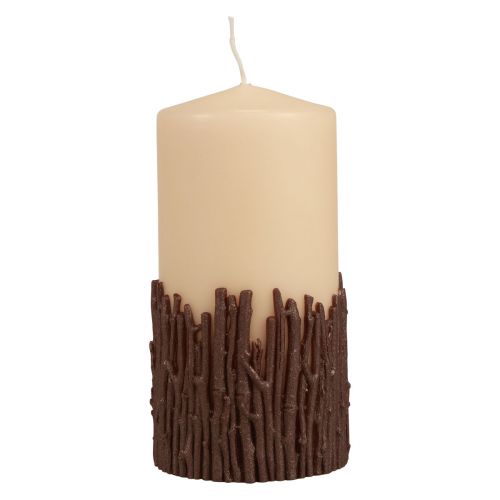 Floristik24 Pillar candle branches decor candle rustic beige 150/70mm 1pc