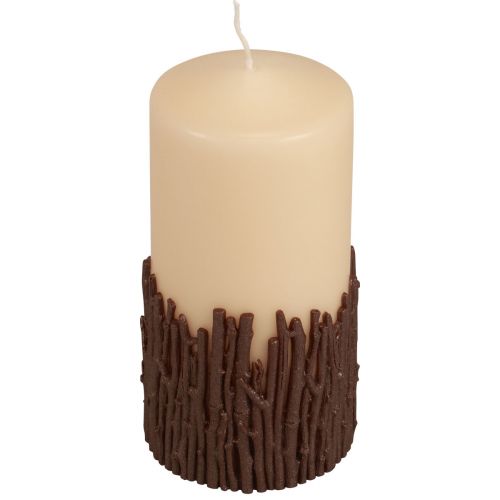 Product Rustic pillar candle with branches, beige, 150x70mm, decorative candle