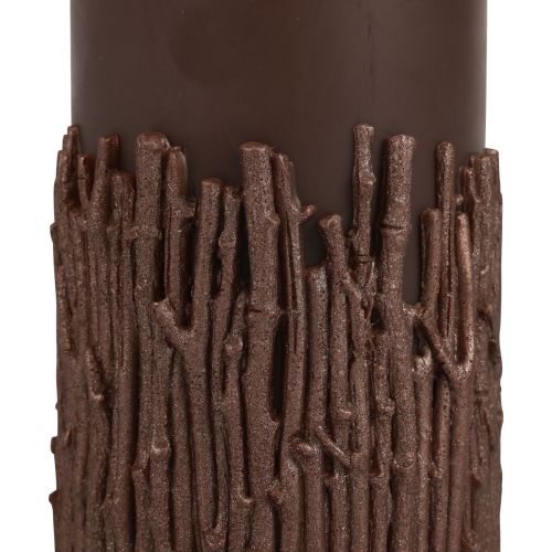 Product Pillar candle with branches, decorative, dark brown, 150/70mm, forest look